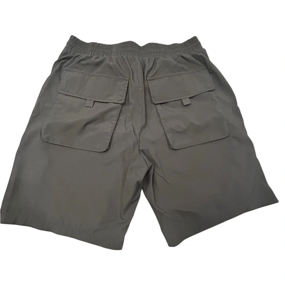 Nova Men’s Silver Zippered 7‎ Pocket Black Cargo Shorts 30x9” Drawstring